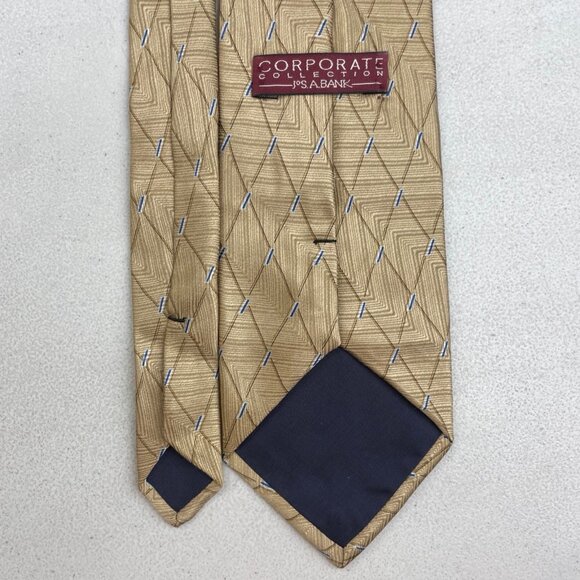 Vintage Gold Argyle Silk Tie 1990s Embossed Diamond Pattern Necktie - Picture 3 of 3